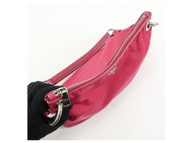 Borsa a spalla e borsa a mano PRADA Logo in nylon e pelle Rosa - vista 19