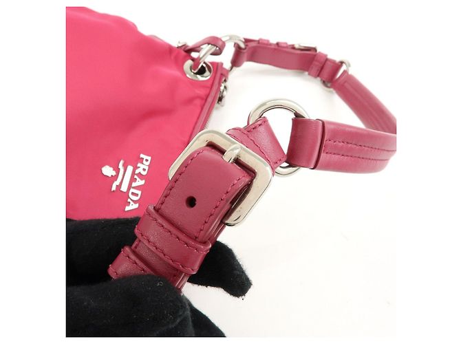 Borsa a spalla e borsa a mano PRADA Logo in nylon e pelle Rosa - vista 7