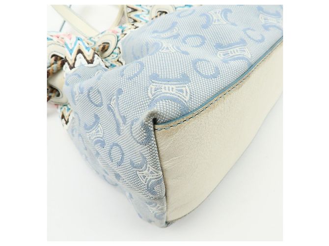 Céline Borsa a mano CELINE Macadam Canvas Leather Raffia Light Blue White - vista 10