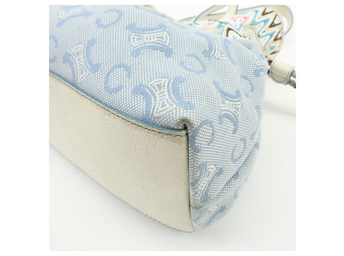 Céline Borsa a mano CELINE Macadam Canvas Leather Raffia Light Blue White - vista 11
