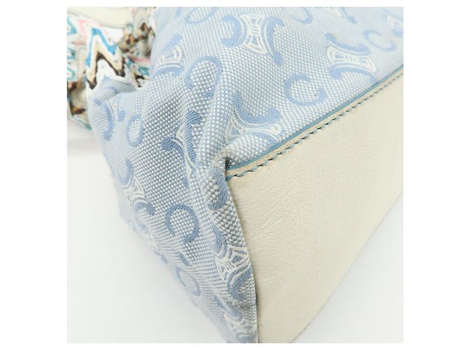 Céline Borsa a mano CELINE Macadam Canvas Leather Raffia Light Blue White - vista 12