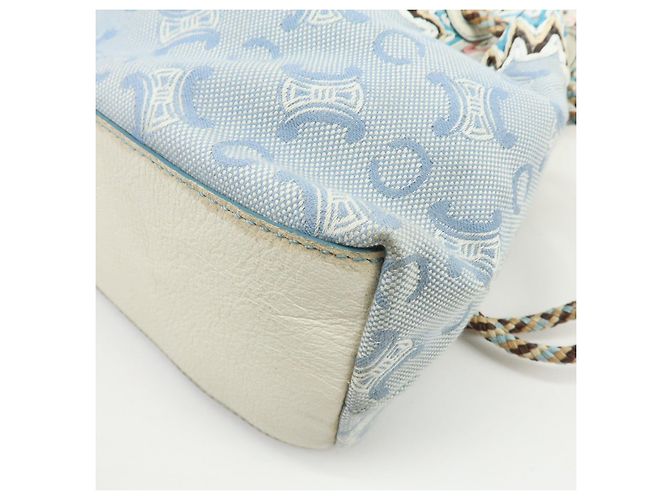 Céline Borsa a mano CELINE Macadam Canvas Leather Raffia Light Blue White - vista 13