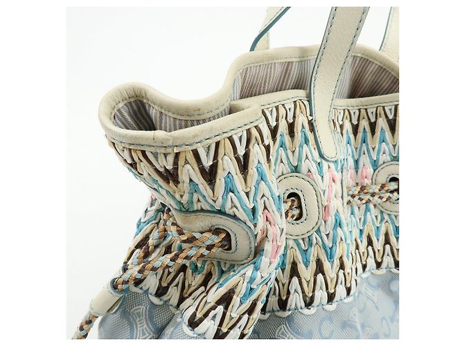 Céline Borsa a mano CELINE Macadam Canvas Leather Raffia Light Blue White - vista 14