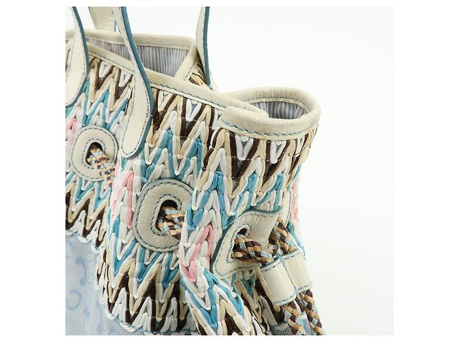 Céline Borsa a mano CELINE Macadam Canvas Leather Raffia Light Blue White - vista 15