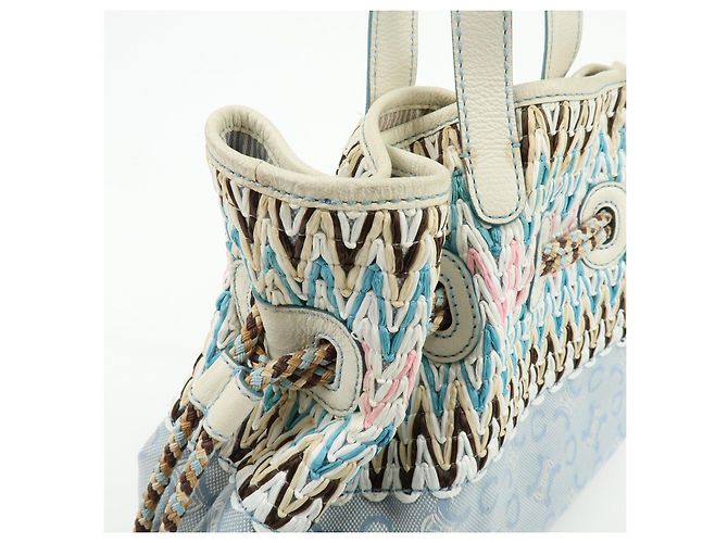 Céline Borsa a mano CELINE Macadam Canvas Leather Raffia Light Blue White - vista 16