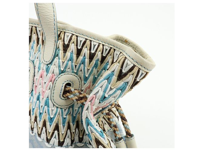Céline Borsa a mano CELINE Macadam Canvas Leather Raffia Light Blue White - vista 17