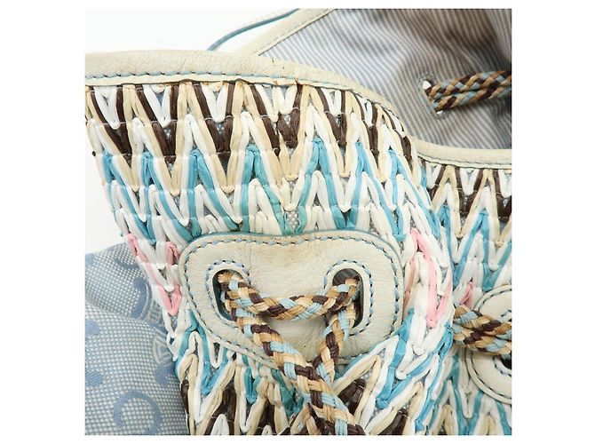 Céline Borsa a mano CELINE Macadam Canvas Leather Raffia Light Blue White - vista 18