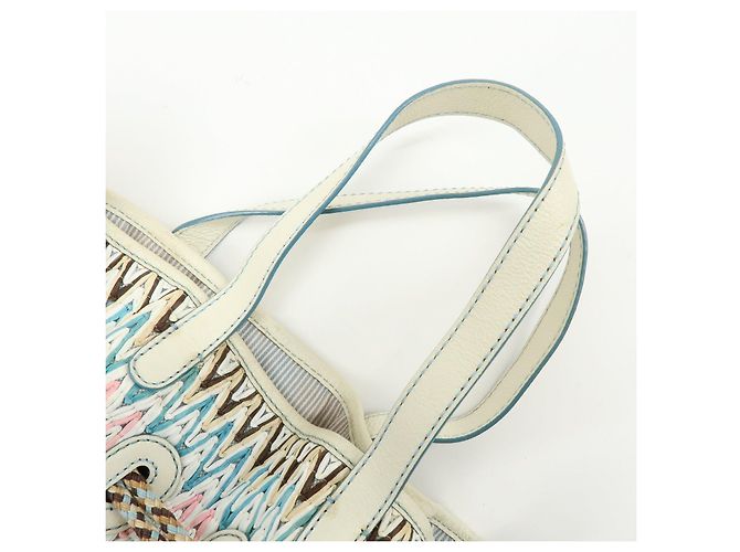Céline Borsa a mano CELINE Macadam Canvas Leather Raffia Light Blue White - vista 6