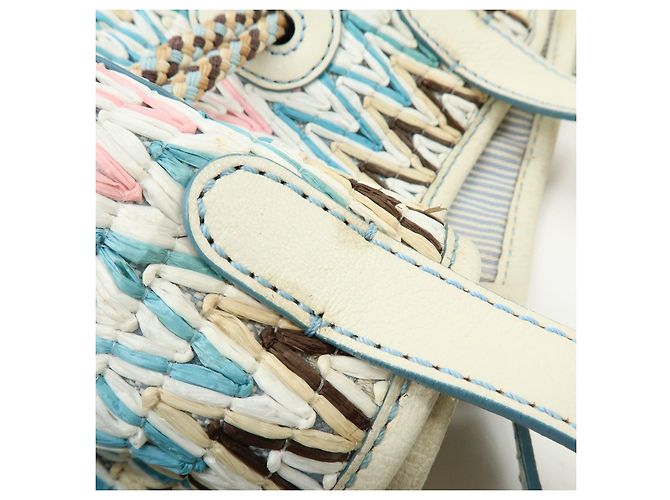 Céline Borsa a mano CELINE Macadam Canvas Leather Raffia Light Blue White - vista 7