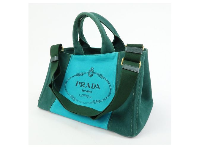 Borsa Tote 2Way PRADA Logo Canapa Triangle Logo Green Blue BN2642 - vista 3