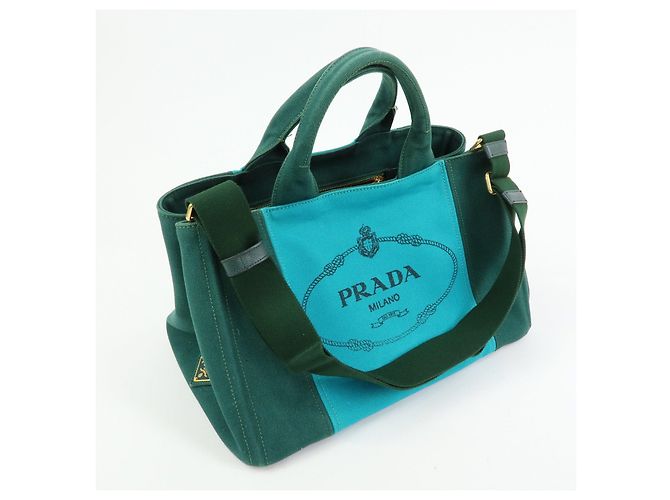 Borsa Tote 2Way PRADA Logo Canapa Triangle Logo Green Blue BN2642 - vista 4