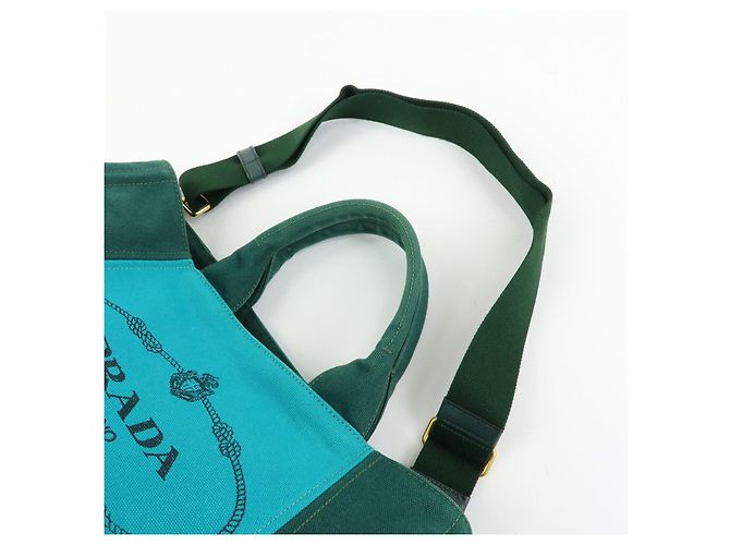 Borsa Tote 2Way PRADA Logo Canapa Triangle Logo Green Blue BN2642 - vista 6