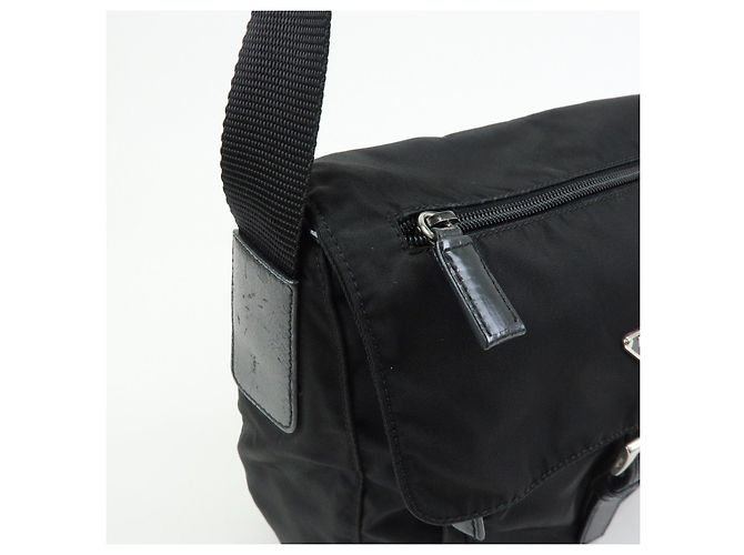 Borsa a tracolla e a spalla PRADA in nylon e pelle con logo triangolare Nero - vista 14