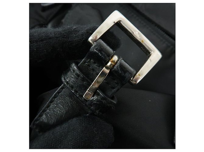 Borsa a tracolla e a spalla PRADA in nylon e pelle con logo triangolare Nero - vista 19