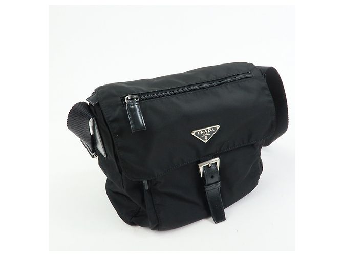 Borsa a tracolla e a spalla PRADA in nylon e pelle con logo triangolare Nero - vista 4