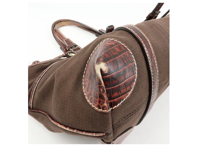 Céline CELINE Borsa Tote in tela logo e pelle embossed Marrone - vista 10