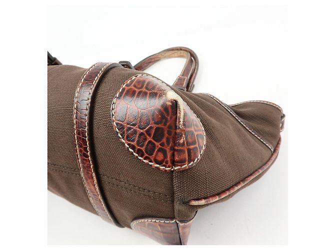 Céline CELINE Borsa Tote in tela logo e pelle embossed Marrone - vista 11