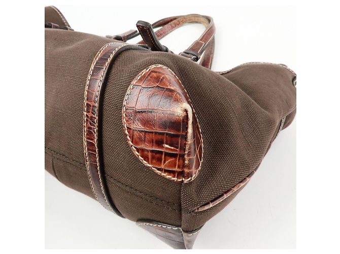 Céline CELINE Borsa Tote in tela logo e pelle embossed Marrone - vista 13