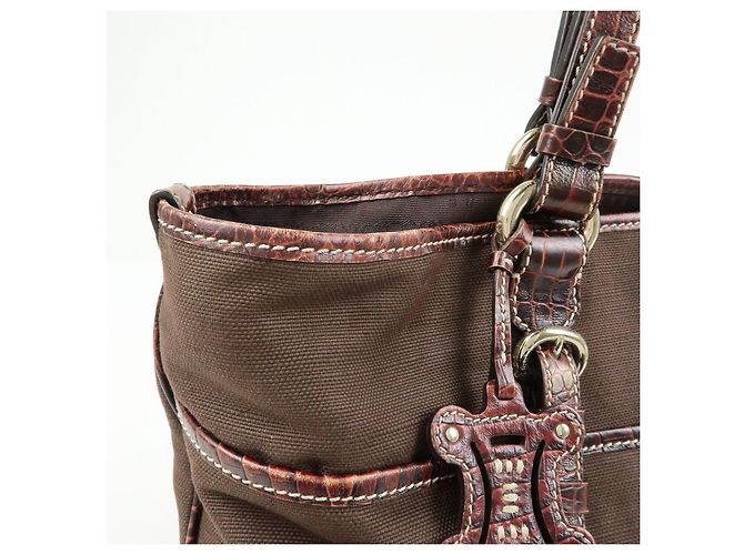 Céline CELINE Borsa Tote in tela logo e pelle embossed Marrone - vista 14