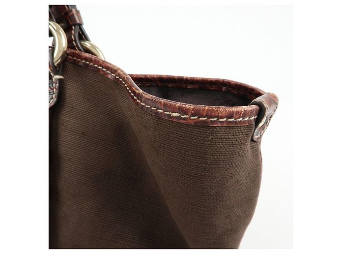Céline CELINE Borsa Tote in tela logo e pelle embossed Marrone - vista 17