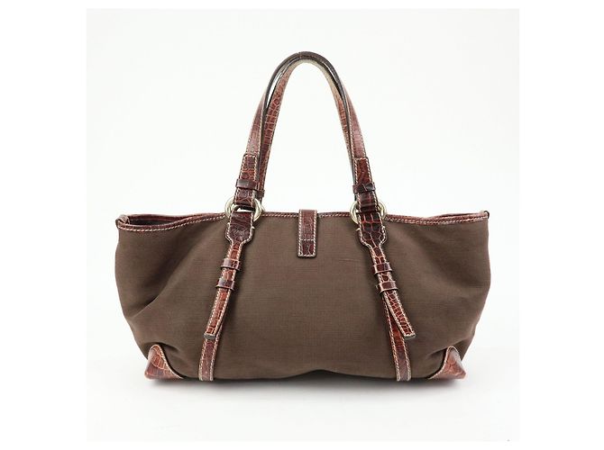 Céline CELINE Borsa Tote in tela logo e pelle embossed Marrone - vista 2