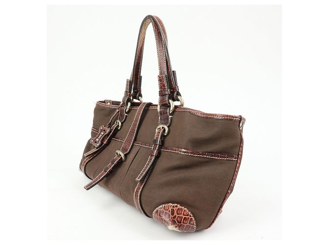 Céline CELINE Borsa Tote in tela logo e pelle embossed Marrone - vista 3