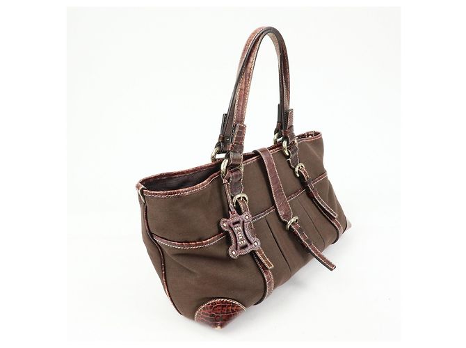Céline CELINE Borsa Tote in tela logo e pelle embossed Marrone - vista 4