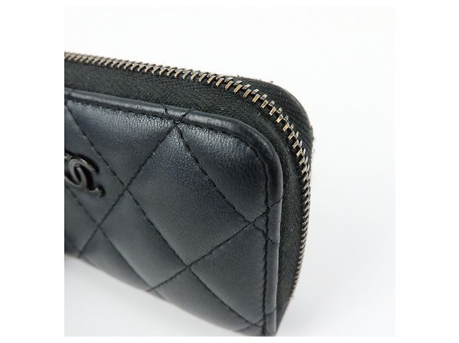 CHANEL COCO Logo Matelasse Lambskin Coin Case Card Case Black - vista 12