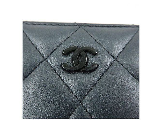 CHANEL COCO Logo Matelasse Lambskin Coin Case Card Case Black - vista 16