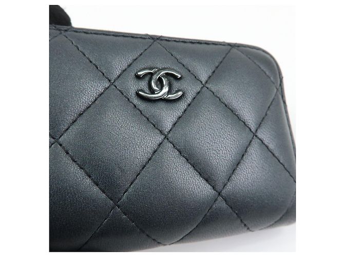 CHANEL COCO Logo Matelasse Lambskin Coin Case Card Case Black - vista 17