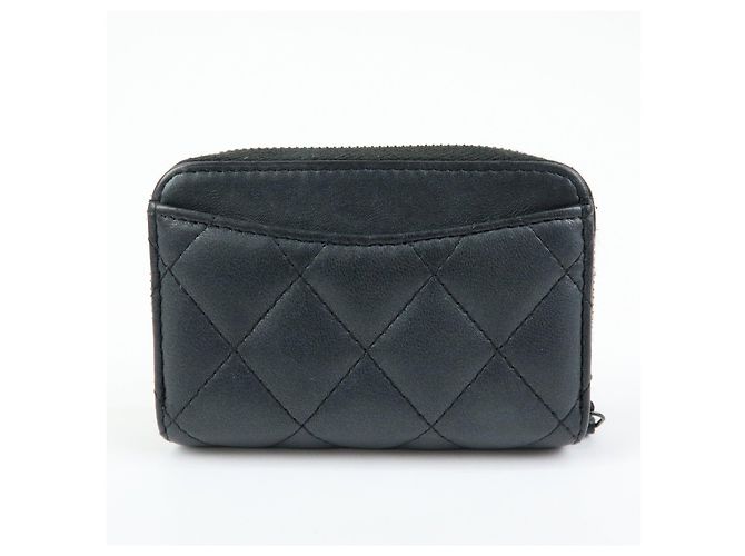 CHANEL COCO Logo Matelasse Lambskin Coin Case Card Case Black - vista 2