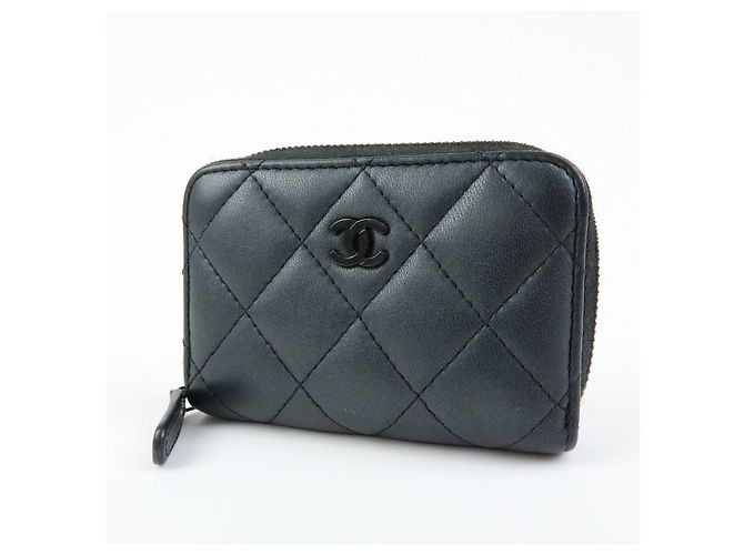 CHANEL COCO Logo Matelasse Lambskin Coin Case Card Case Black - vista 3