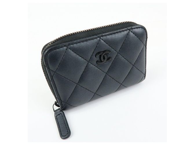 CHANEL COCO Logo Matelasse Lambskin Coin Case Card Case Black - vista 4