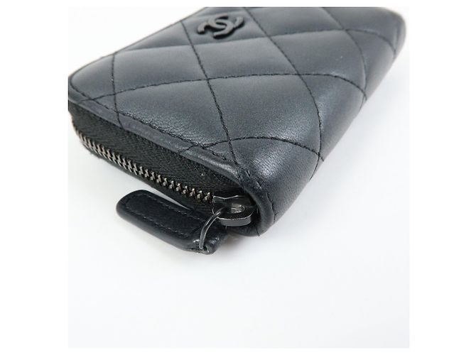 CHANEL COCO Logo Matelasse Lambskin Coin Case Card Case Black - vista 6