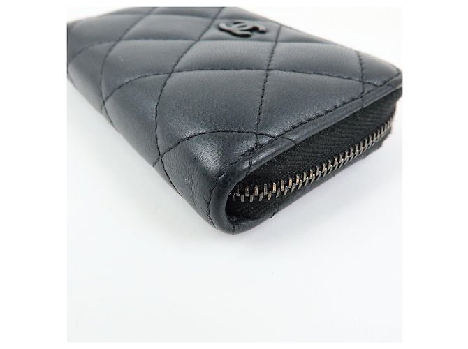CHANEL COCO Logo Matelasse Lambskin Coin Case Card Case Black - vista 7