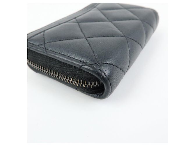 CHANEL COCO Logo Matelasse Lambskin Coin Case Card Case Black - vista 8