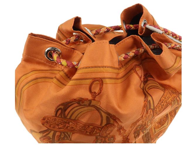 Hermès HERMES Soie Cool 22 Borsa a tracolla zaino in pelle e seta Orange - vista 8