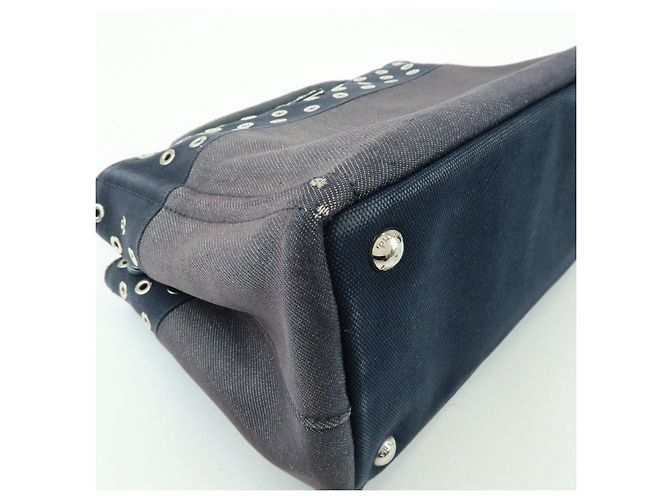 Borsa 2Way PRADA Canapa Mini Triangle Logo in tela denim Navy 1BG439 - vista 10