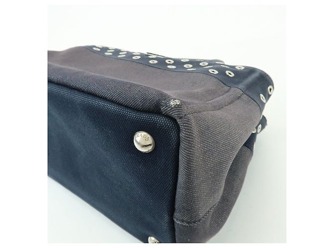 Borsa 2Way PRADA Canapa Mini Triangle Logo in tela denim Navy 1BG439 - vista 11
