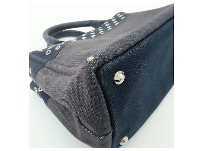 Borsa 2Way PRADA Canapa Mini Triangle Logo in tela denim Navy 1BG439 - vista 12