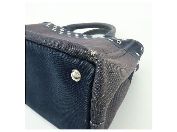 Borsa 2Way PRADA Canapa Mini Triangle Logo in tela denim Navy 1BG439 - vista 13