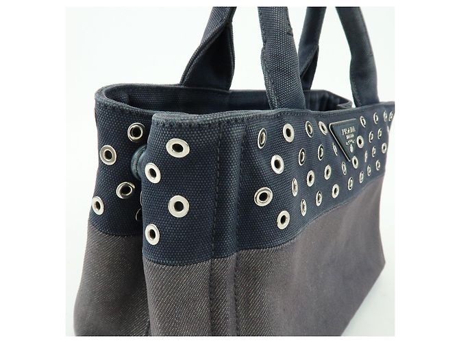 Borsa 2Way PRADA Canapa Mini Triangle Logo in tela denim Navy 1BG439 - vista 14