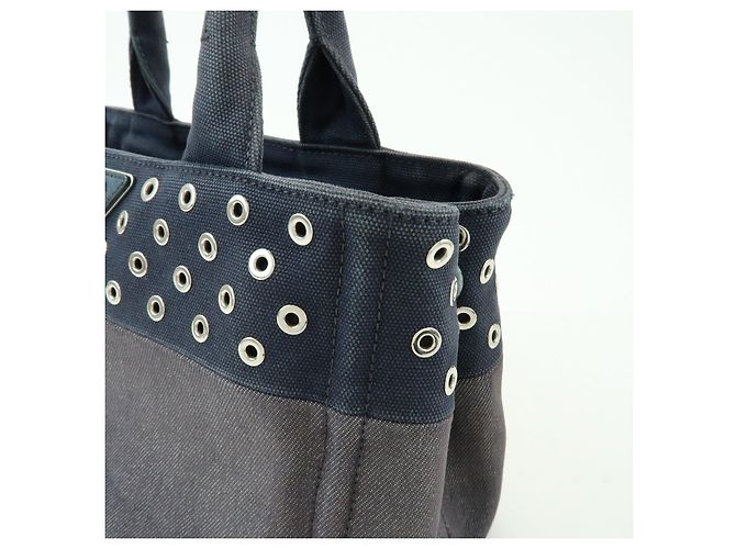 Borsa 2Way PRADA Canapa Mini Triangle Logo in tela denim Navy 1BG439 - vista 15