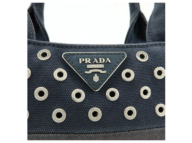 Borsa 2Way PRADA Canapa Mini Triangle Logo in tela denim Navy 1BG439 - vista 17
