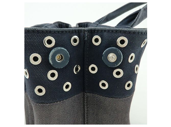 Borsa 2Way PRADA Canapa Mini Triangle Logo in tela denim Navy 1BG439 - vista 18