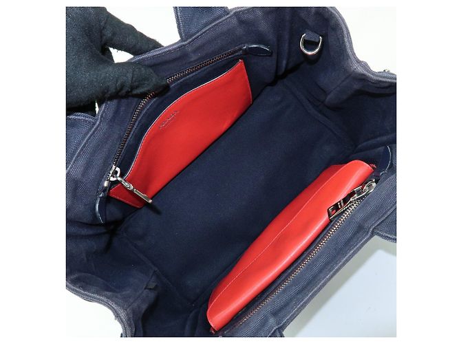 Borsa 2Way PRADA Canapa Mini Triangle Logo in tela denim Navy 1BG439 - vista 19