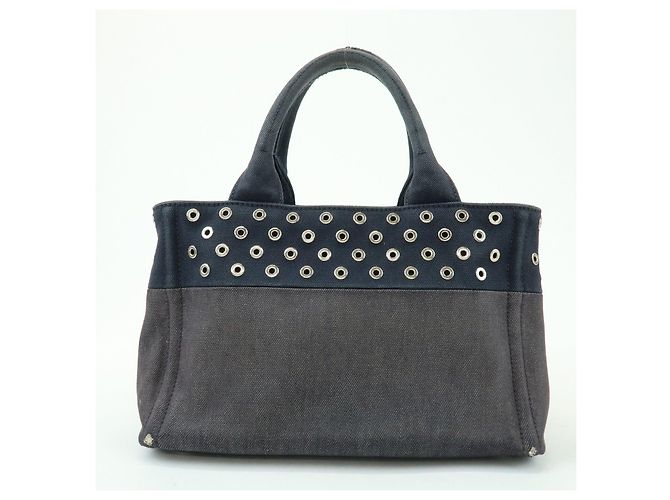 Borsa 2Way PRADA Canapa Mini Triangle Logo in tela denim Navy 1BG439 - vista 2