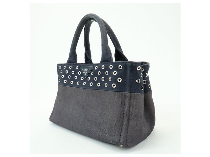 Borsa 2Way PRADA Canapa Mini Triangle Logo in tela denim Navy 1BG439 - vista 3