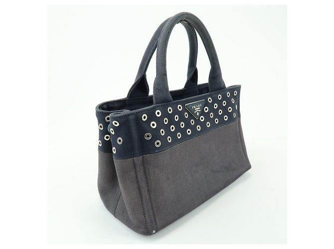 Borsa 2Way PRADA Canapa Mini Triangle Logo in tela denim Navy 1BG439 - vista 4