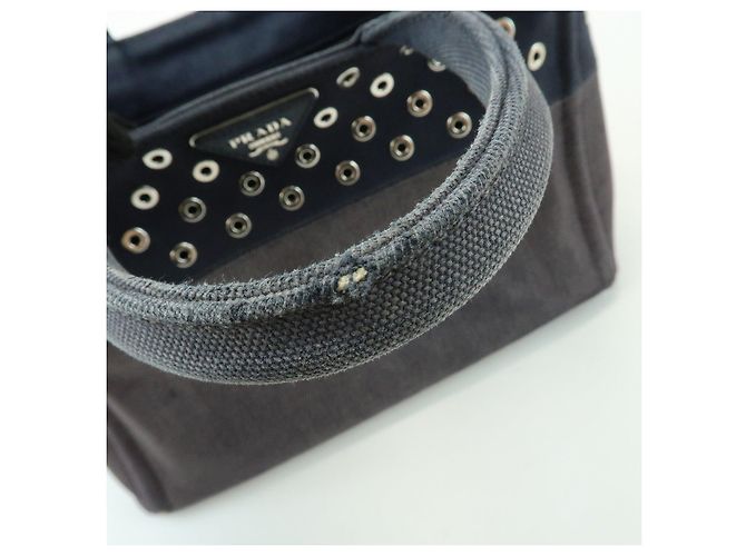 Borsa 2Way PRADA Canapa Mini Triangle Logo in tela denim Navy 1BG439 - vista 9